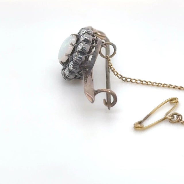 1910s Bespoke Opal And Diamond Round Cluster Bar Brooch 1.84ct For Sale - Image 5 of 8