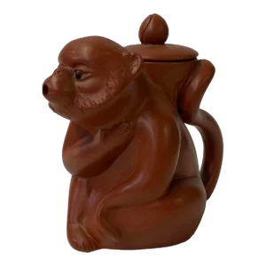 Chinese Brown Yixing Zisha Clay Teapot W Monkey Shape Accent