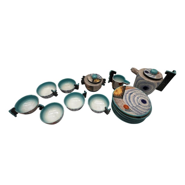 Painted Ceramic Tea Service by Nicolay Dulgheroff for Ceramiche Mazzotti Albisola, 1960s, Set of 15 For Sale - Image 3 of 18