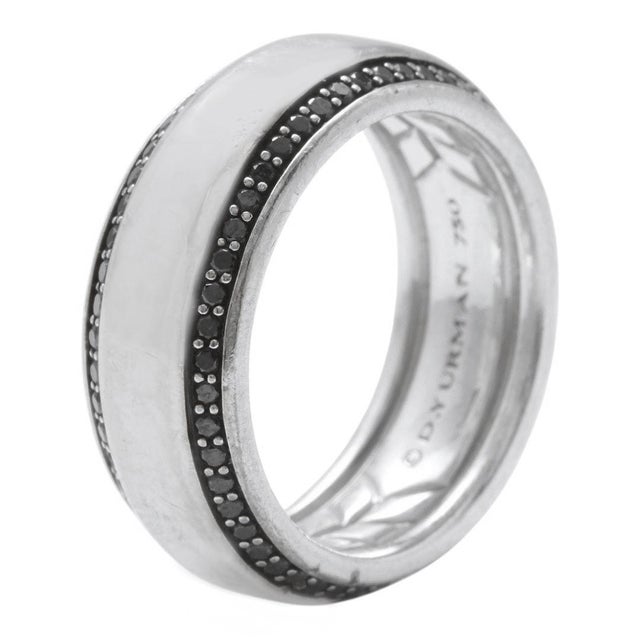 Contemporary David Yurman 18k Solid Gold Beveled Black Diamond Band Ring 16.5g, Size 8 For Sale - Image 3 of 3