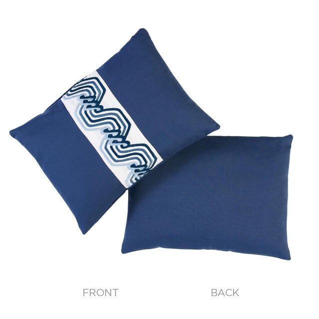 Contemporary Schumacher The Twist Embroidered 16" Lumbar Pillow in Marine For Sale - Image 3 of 4