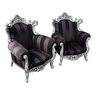 Vintage Armchairs in Lacquered Wood and Fabric, 1980s, Set of 2 For Sale
