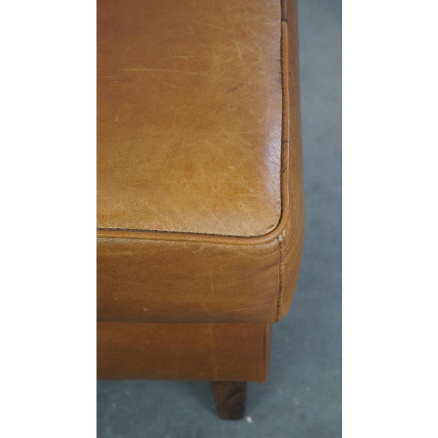 Large English Cognac-Colored Cow Leather Foot Stool For Sale - Image 9 of 11
