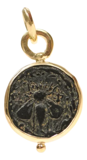 A Bronze Drachm [Coin] Bee Pendant Trimmed in 18k Gold