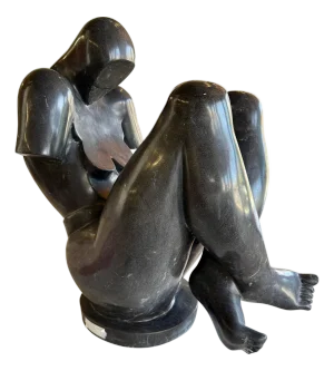 Large Black Marble Cubist Sculpture Nude Woman