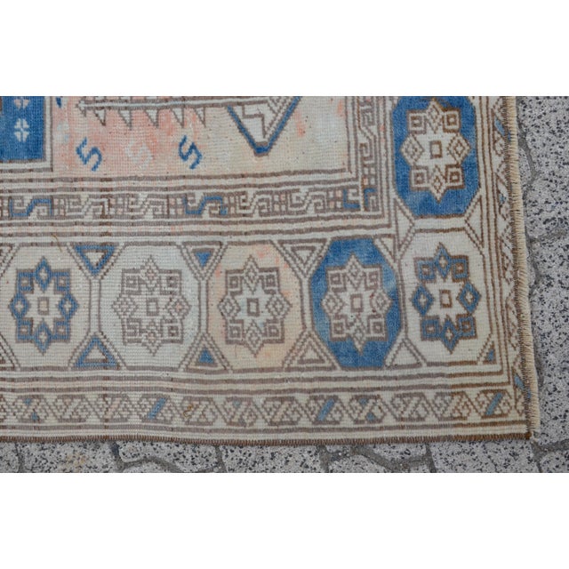 White Off White and Pale Blue Turkish Carpet For Sale - Image 8 of 11