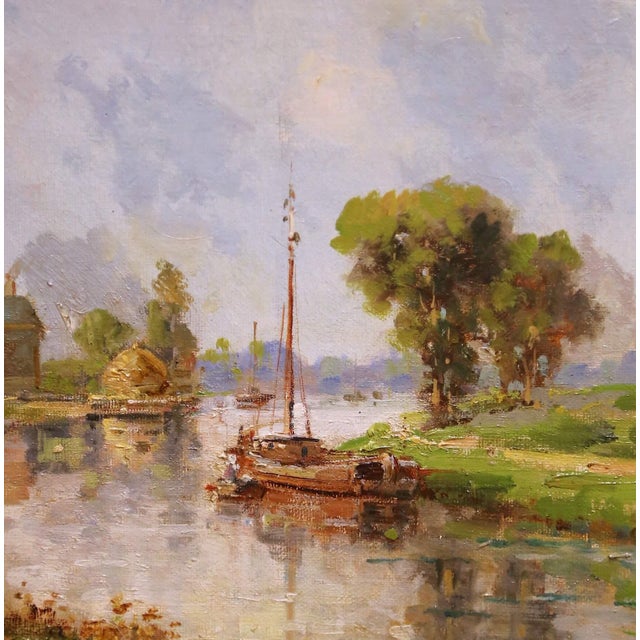 Wood 19th Century French Windmill Landscape Oil on Canvas Painting by Gustave Mascart For Sale - Image 7 of 12