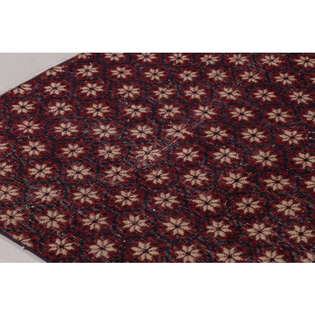 Traditional Vintage Turkish Distressed Rug in Red With All-Over Floral Pattern - Rug & Kilim For Sale - Image 3 of 8
