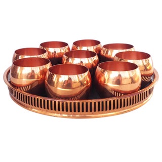 Vintage Copper Roly Poly Tumblers on Tray For Sale