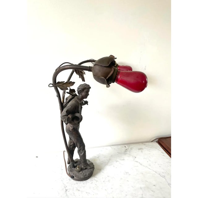 Vintage Arte Nouveau Bronze Spelter Sculpture Lamp For Sale - Image 4 of 12