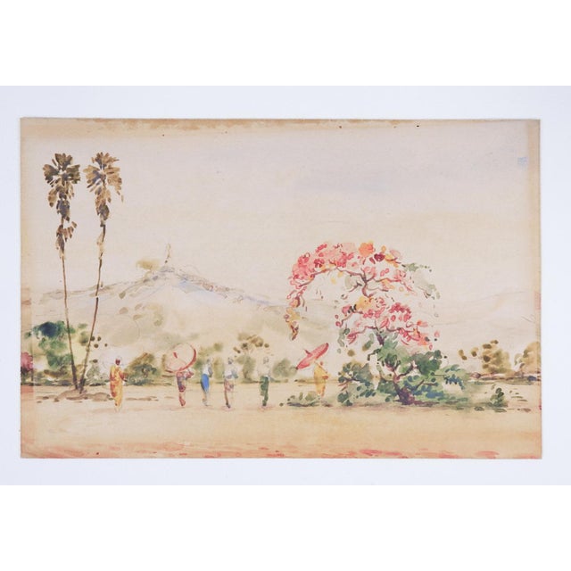 Traditional Small Early 20th Century Asian Watercolor Painting For Sale - Image 3 of 3