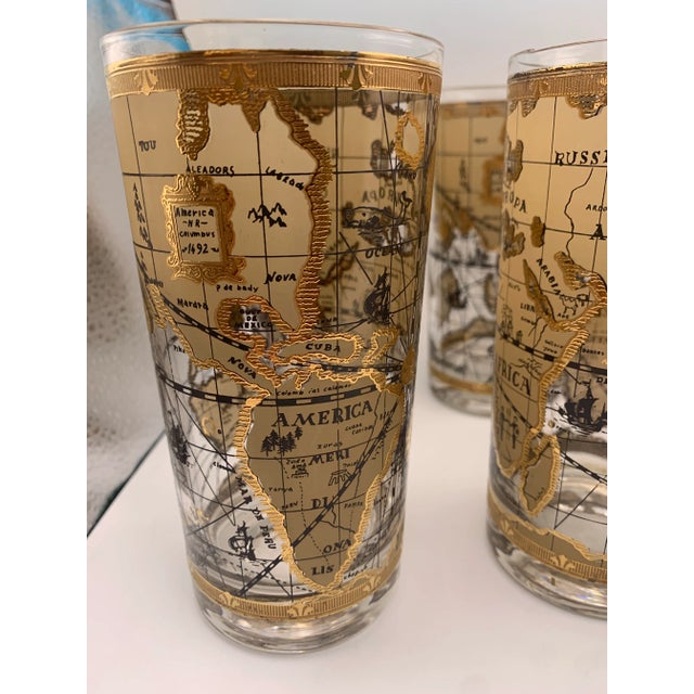 Glass 1960s Cera Highball Glasses With Old World Maps Design- Set of 8 For Sale - Image 7 of 11