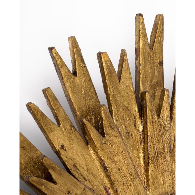 1980s Spanish Mid-Century Modern Giltwood Sunburst Mirror, Circa 1980 For Sale - Image 5 of 9