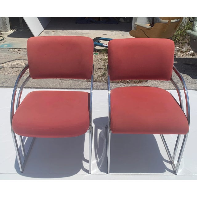 Mid-Century Modern Milo Baughman Style Chrome Cantilever Dining Chairs - a Pair For Sale - Image 3 of 10
