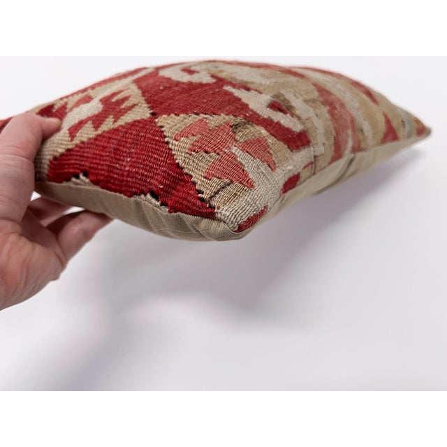 Vintage Turkish Kilim Lumbar Pillow | Handwoven Wool Decorative Cushion | 9 in X 17 In For Sale - Image 10 of 12