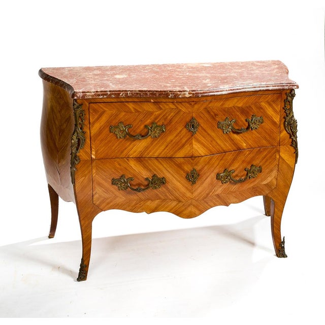 Brown Louis XV Style Bombé Commode in Wood and Red Marble, Late 19th Century For Sale - Image 8 of 8