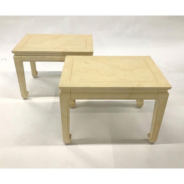 Handsome pair of lacquered tables or stools by Henredon, circa 1970s. Inspired by Asian design, table forms are Ming style...