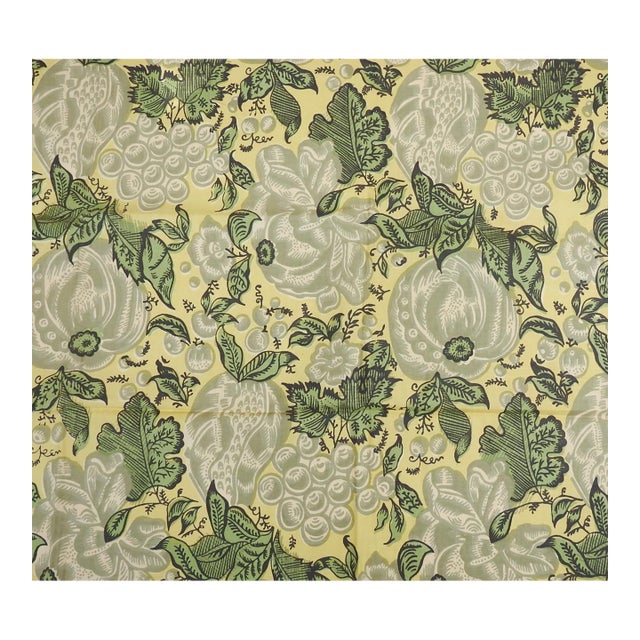 Mid 20th Century Block Printed Floral Fabric Remnant For Sale