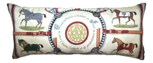 Hermes Couvertures Et Tenues Du Jour Ivory Multi Vintage Silk Scarf Lumbar Pillow