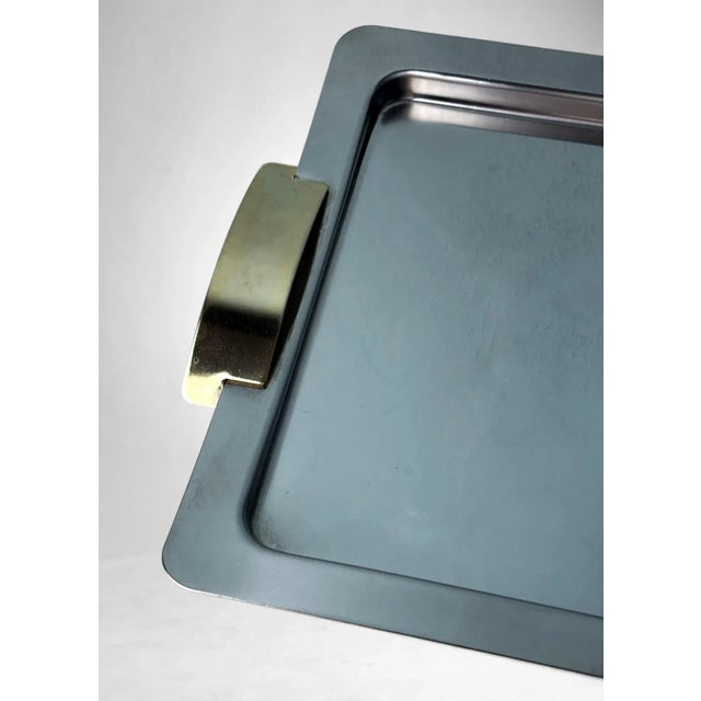 Late 20th Century Giugiaro Design Italian Polished Stainless Steel and Brass Tray For Sale - Image 12 of 18