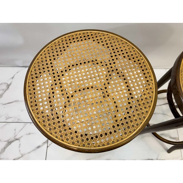 1960s 1960s Bentwood & Rattan Bar Stools Pair - Made in Yugoslavia For Sale - Image 5 of 8