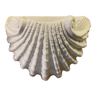 Italian Wall Hung White Ceramic Shell Planter For Sale