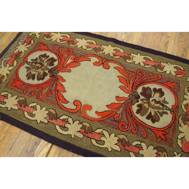 Gray 1930s Rare Antique Artistic Art Nouveau Design American Hooked Folk Art Rug For Sale - Image 8 of 10