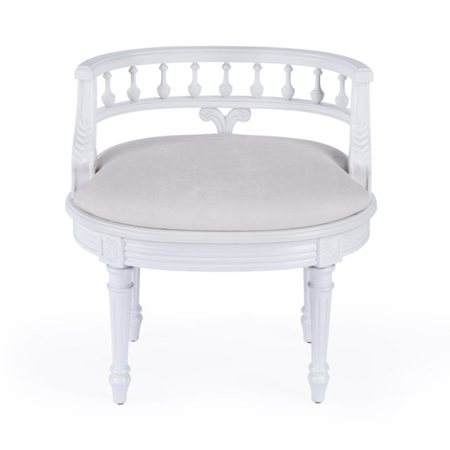 Spritely Home Accent Furniture Hathaway 22.5 in. W Oval Upholstered and Wood Traditional Vanity Seat, Cottage White For Sale - Image 4 of 9