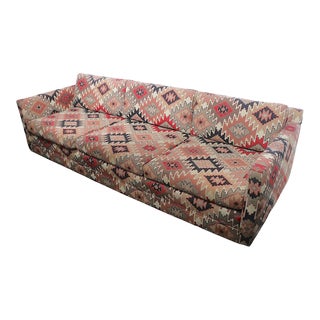 Full Size Box Sofa With Kilim Navajo Style Fabric Upholstery For Sale