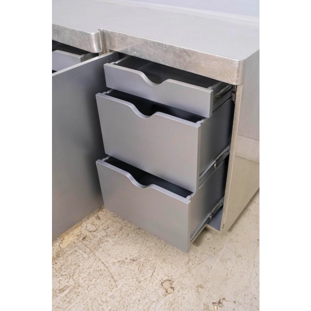 Custom Silver Leaf Finish Large 4 Door Credenza Sideboard For Sale - Image 10 of 18