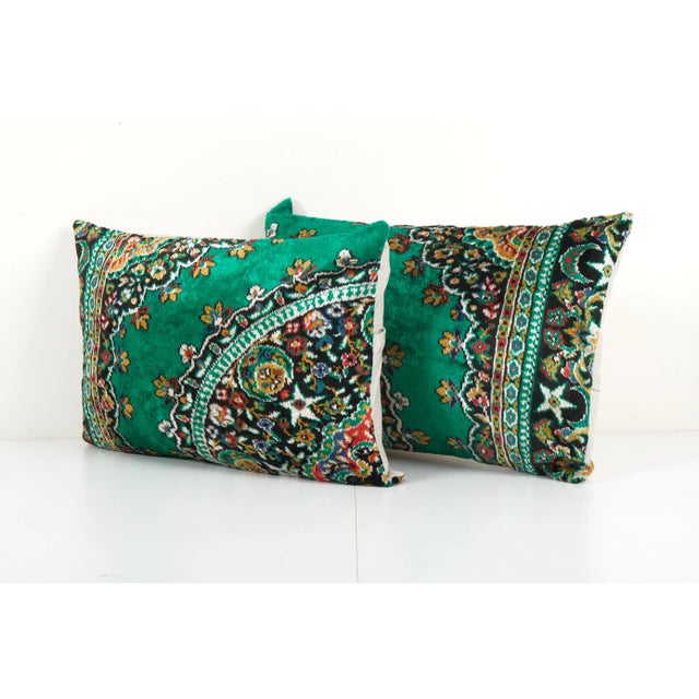 Mid-Century Modern Turkish Green Velvet Pillow Cover - a Pair For Sale - Image 3 of 5