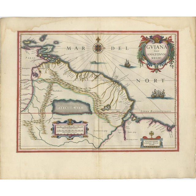 A highly decorative and evocative 17th-century map of Guiana and the Amazon region by Willem Blaeu, one of the most...