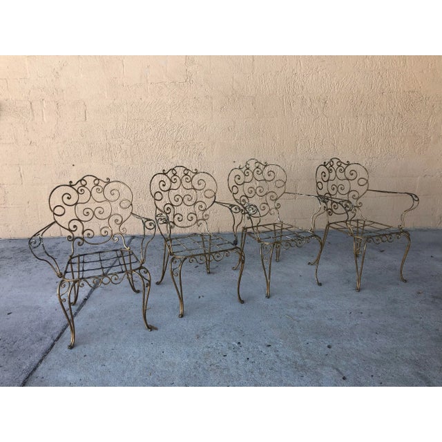 1940s Vintage Spanish Hand Forged Iron Armchairs - Set of 4 For Sale - Image 10 of 12