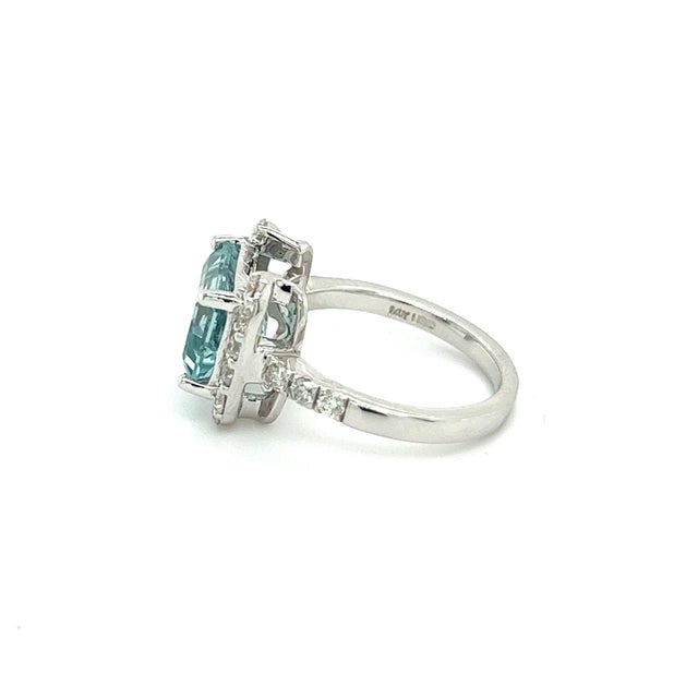 Natural Aquamarine Diamond Ring 6.5 14k white Gold 6.09 TCW Certified For Sale - Image 4 of 12