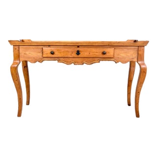 Vintage French Country Pine Writing Desk With Glass Top, 1990s, Usa For Sale