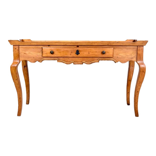 Vintage French Country Pine Writing Desk With Glass Top, 1990s, Usa For Sale