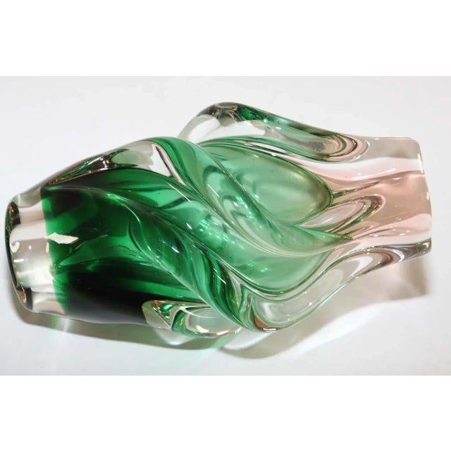 Handblown Art Glass Vase in Green Twisted Organic Shape For Sale - Image 12 of 13