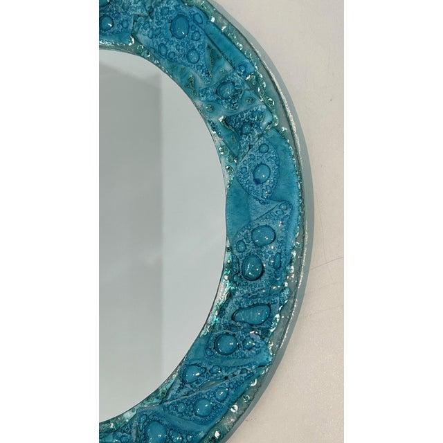 Blue Round blue glass mirror. French work. Circa 1970 For Sale - Image 8 of 12