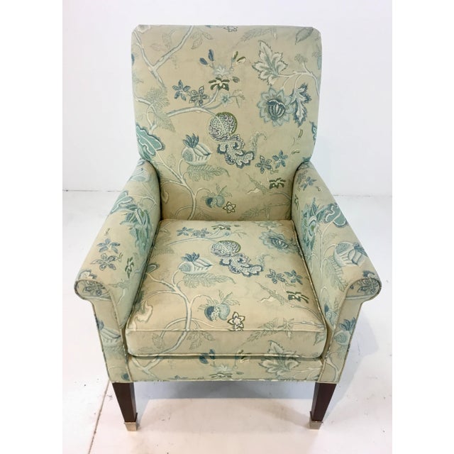 Hickory Chair Traditional Blue and Green Floral Print Chair and Ottoman
