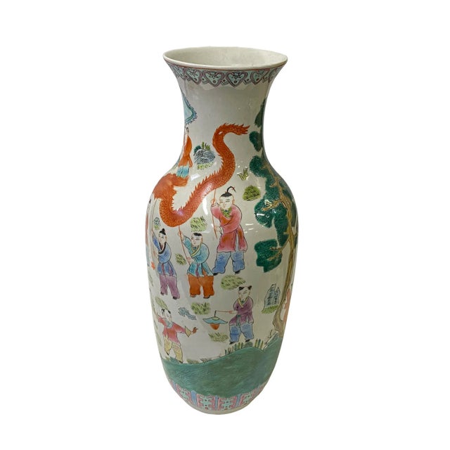 Vintage Chinese Ceramic White Porcelain Color People Graphic Vase For Sale - Image 4 of 8