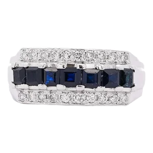 1.16 Carat Sapphire and Round Cut Diamond Cluster Band Ring in Platinum Size 6