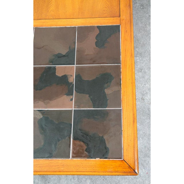 Wood Mid Century Modern Coffee Table Heritage Shelf Tile Walnut Wood Wide Vintage MCM For Sale - Image 7 of 12