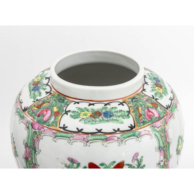 Pair of Vintage Asian Floral Painted Porcelain Covered Urns For Sale In New York - Image 6 of 11