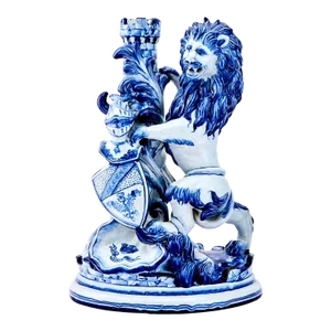 19th Century Dutch Delft Blue / White Lion Sculpture Decorative Piece