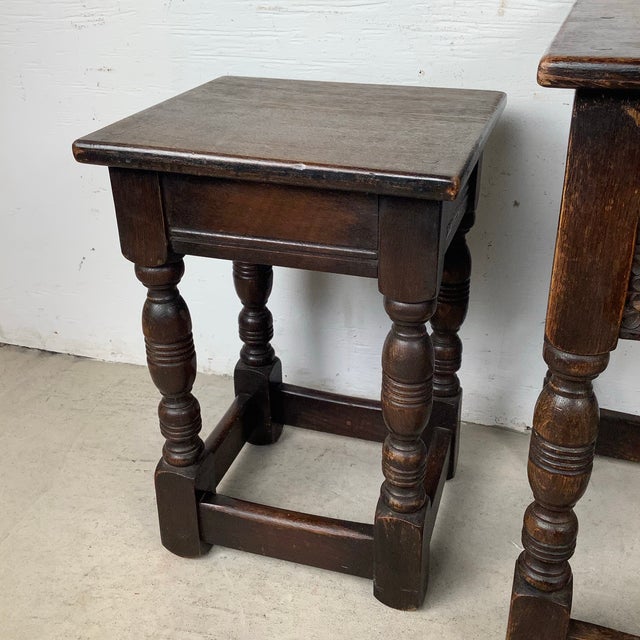 Vintage Tudor Revival Nesting Tables – Set of Three English Style Side Tables For Sale - Image 10 of 11