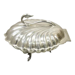 Vintage Leonard Silverplate Clam Shell Form Silver Plated Hinged Warmer With Swan Handle