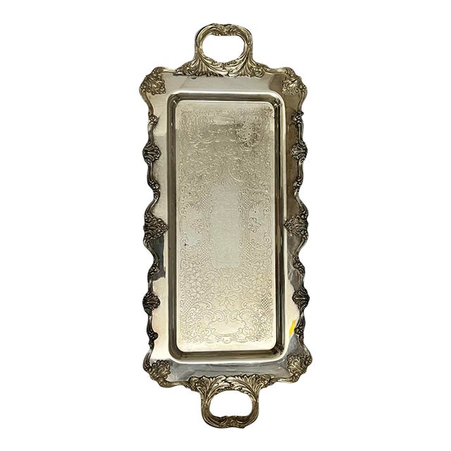 Vintage 27" W. & S. Blackinton Ornate Silverplated Handled & Footed Serving Tray For Sale