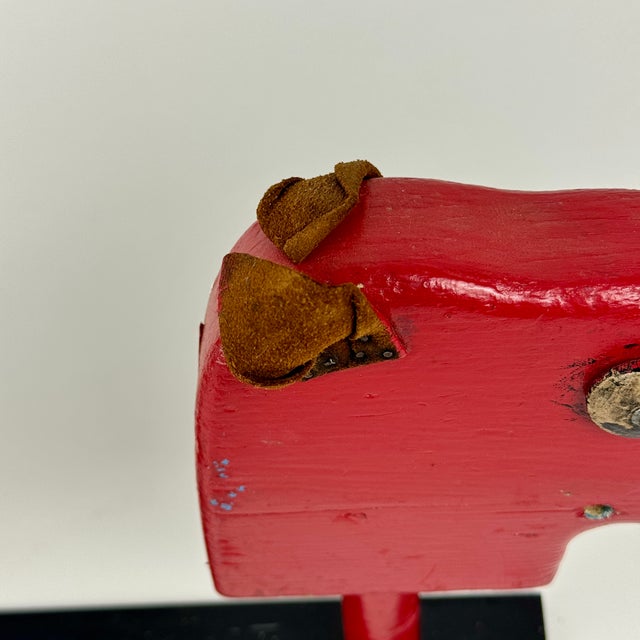 1970s Vintage Farmhouse Double Wooden Horse Heads Sculpture in Red, Kids Decor For Sale - Image 5 of 11