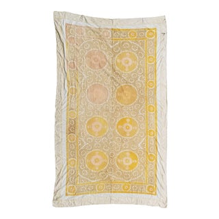Vintage Softly Faded Neutral Suzani Bed Cover For Sale