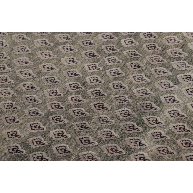 2010s Rug & Kilim’s Block Print Rug in Gray and Purple Floral Pattern For Sale - Image 5 of 9